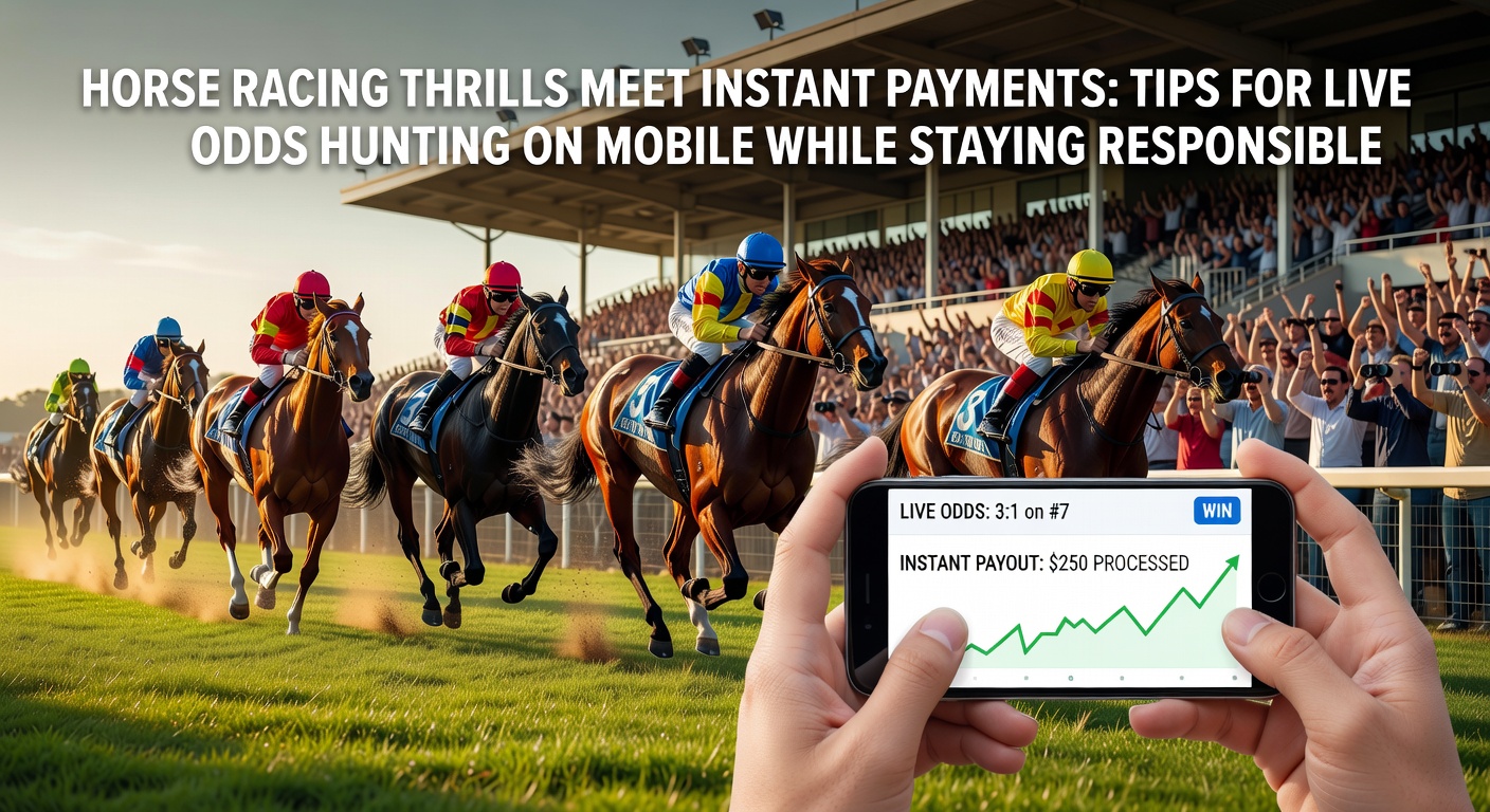 Mobiele app met live paardenrennen odds, grafieken die schommelen en knoppen voor instant storting en uitbetaling