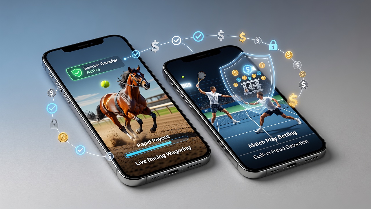 Mobiele app interface met live paardenrennen odds en betalingsbevestiging