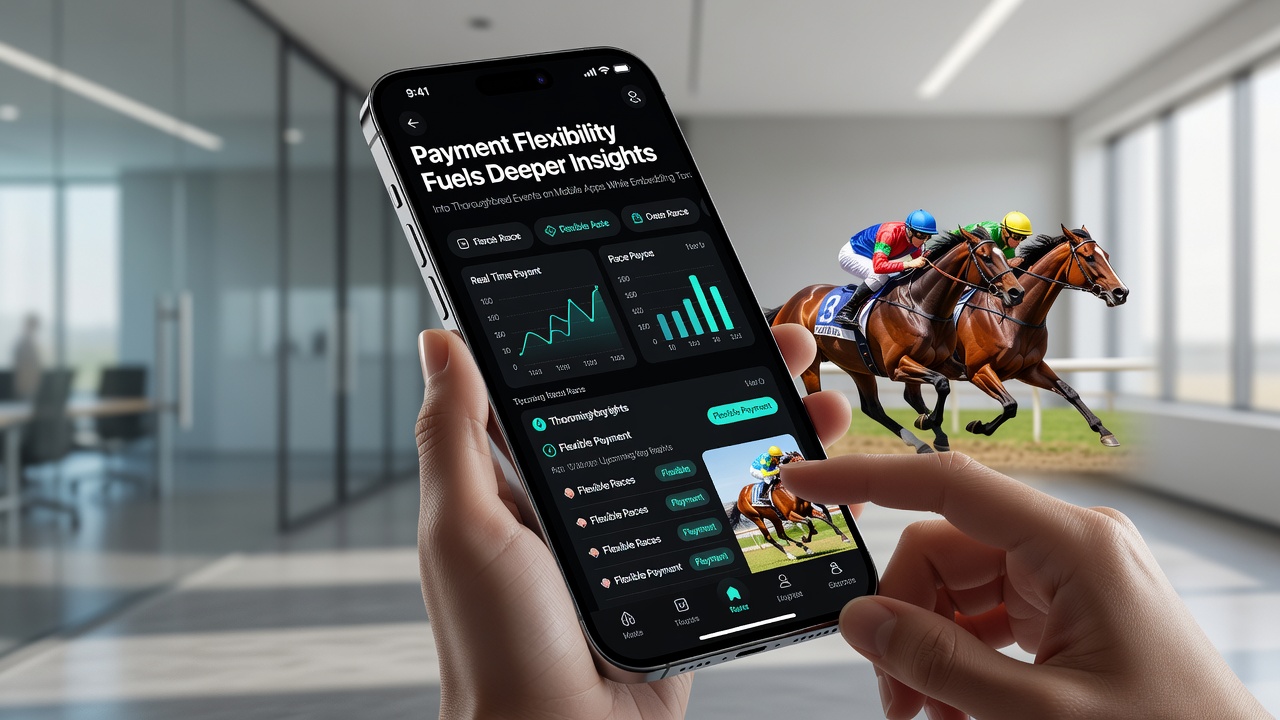 Gebruiker die mobiele app bekijkt met paardenrennen statistieken en verantwoord wedden tools
