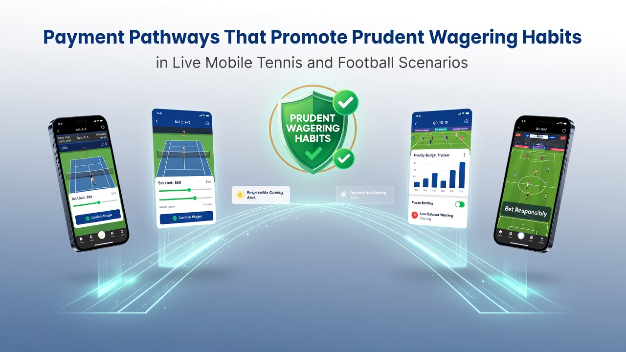 Mobiele app voor live tennis en voetbal weddenschappen met zichtbare betaalopties en limietinstellingen