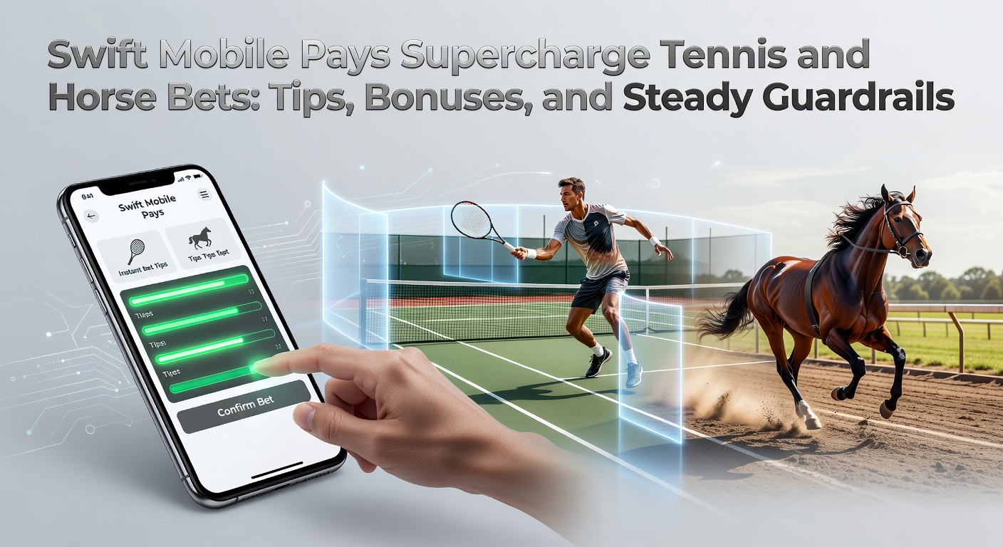 Mobiele telefoon met tennisweddenschap en snelle uitbetaling op scherm, met paardenrenbaan op achtergrond