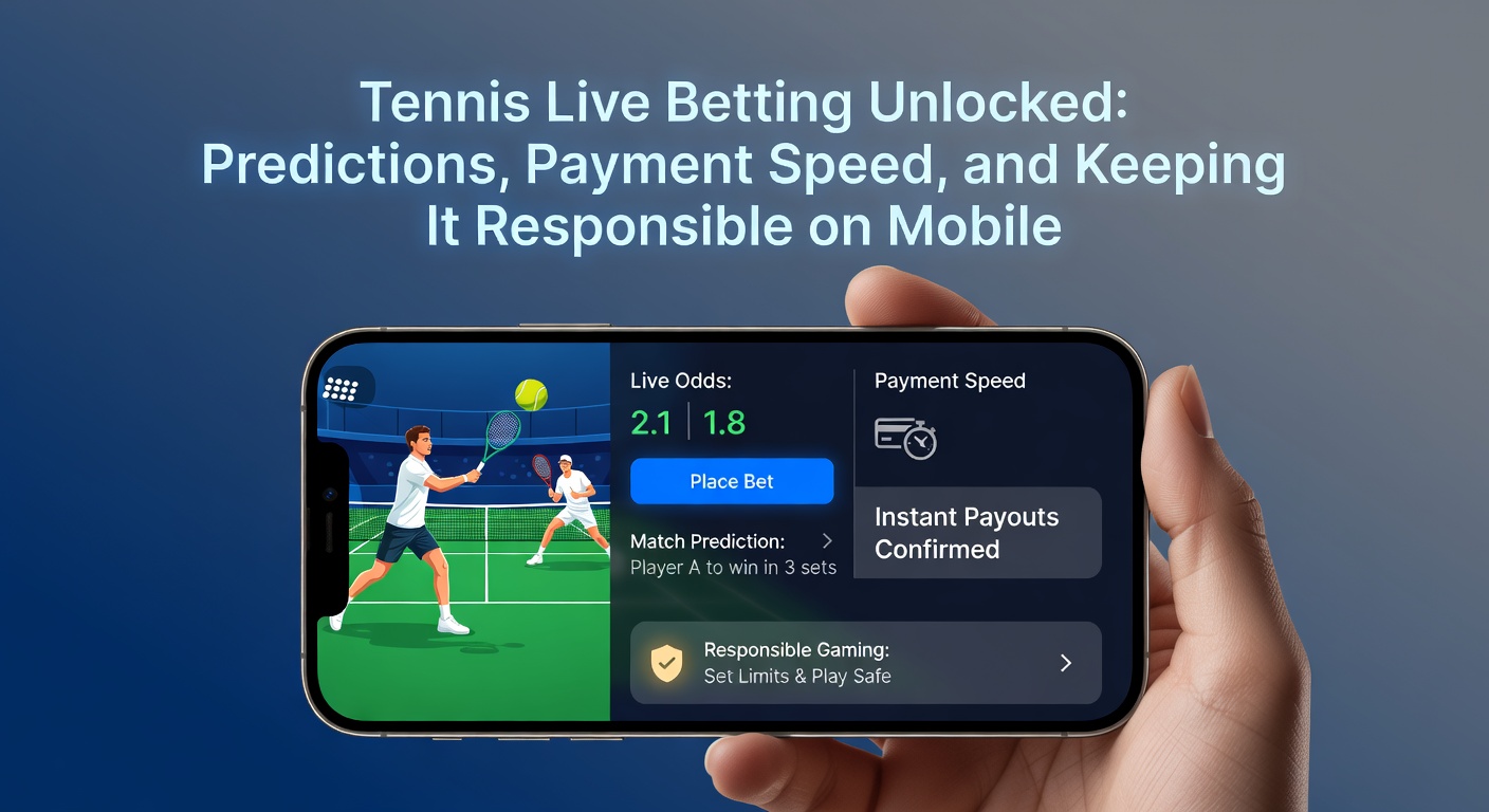 Speler serveert een ace tijdens een live tenniswedstrijd op een zonnig court, met mobiele app op de voorgrond